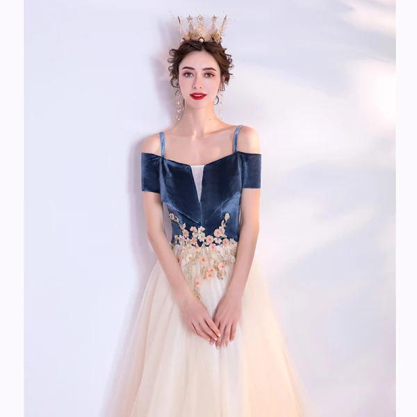 Elegant Navy Blue Prom Dresses 2020 A-Line / Princess Suede Spaghetti Straps Beading Sequins Lace Flower Short Sleeve Backless Floor-Length / Long Formal Dresses