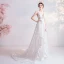 Erschwinglich Ivory / Creme Strand Brautkleider / Hochzeitskleider 2020 A Linie V-Ausschnitt Schleife Spitze Blumen Ärmellos Rückenfreies Hof-Schleppe