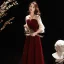 Fashion Burgundy Evening Dresses  2020 A-Line / Princess V-Neck Glitter Beading Star Sequins 3/4 Sleeve Floor-Length / Long Formal Dresses