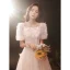 Chic / Beautiful Champagne Lace Butterfly Homecoming Graduation Dresses 2021 A-Line / Princess Square Neckline Short Sleeve Tea-length Formal Dresses