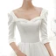Simple Ivoire Satin Robe De Mariée 2020 Princesse Encolure Carrée Perlage Perle 1/2 Manches Dos Nu Cathedral Train
