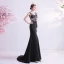 Elegant Black Evening Dresses  2020 Trumpet / Mermaid Scoop Neck Lace Flower Sleeveless Sweep Train Formal Dresses