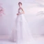 Abordable Blanche Robe De Mariée 2020 Princesse V-Cou En Dentelle Fleur Sans Manches Dos Nu Volants en Cascade Train De Balayage
