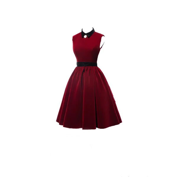 Classy Burgundy Suede Homecoming Graduation Dresses 2020 A-Line / Princess High Neck Sleeveless Knee-Length Formal Dresses