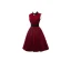 Classy Burgundy Suede Homecoming Graduation Dresses 2020 A-Line / Princess High Neck Sleeveless Knee-Length Formal Dresses