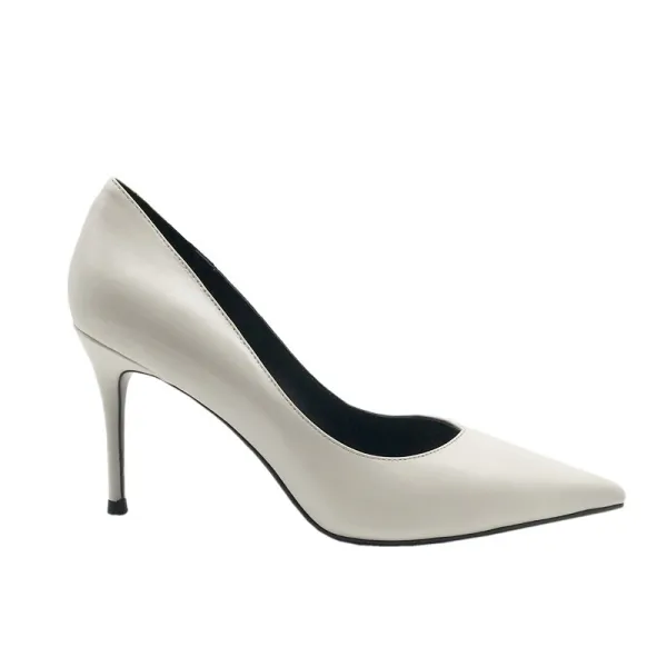 Modest / Simple Ivory Office OL Leather Pumps 2020 7 cm Stiletto Heels Pointed Toe Pumps