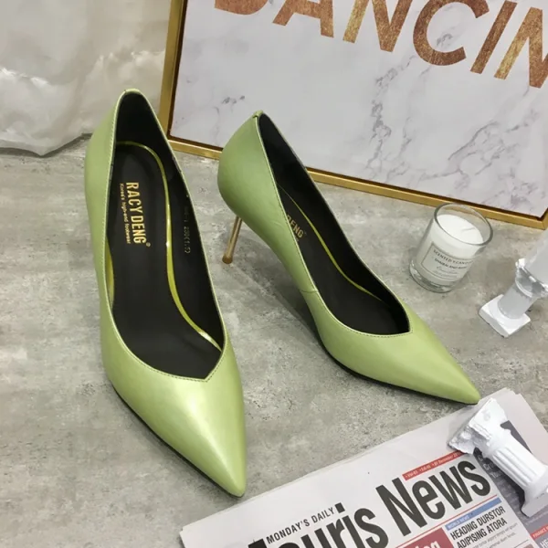 Chic / Beautiful Sage Green Casual Leather Pumps 2020 7 cm Stiletto Heels Pointed Toe Pumps