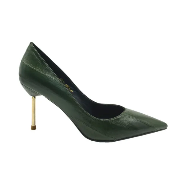 Schöne Dunkelgrün Strassenmode Leder Pumps 2020 Spitzschuh 7 cm Stilettos Pumps