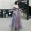 Charming Purple Evening Dresses  2020 Ball Gown A-Line / Princess Spaghetti Straps Beading Lace Sequins Flower Short Sleeve Backless Floor-Length / Long Formal Dresses