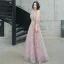 Fashion Blushing Pink Evening Dresses  2020 A-Line / Princess Halter Beading Glitter Sequins Lace Flower Short Sleeve Backless Floor-Length / Long Formal Dresses