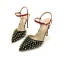 Schöne Schwarz Freizeit Niet Sandalen Damen 2020 Knöchelriemen 12 cm Stilettos Spitzschuh Sandaletten