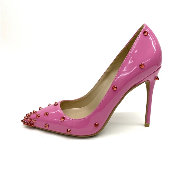 Chic / Belle Fushia Vêtement de rue Rivet Escarpins 2020 Cuir Verni 12 cm Talons Aiguilles À Bout Pointu Escarpins