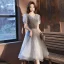 Charming Grey Star Sequins Party Dresses 2021 A-Line / Princess V-Neck Short Sleeve Tea-length Cocktail Party Evening Party Formal Dresses