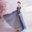 Élégant Bleu Marine Robe De Soirée 2020 Princesse Glitter De l'épaule Perlage En Dentelle Fleur Sans Manches Dos Nu Longue Robe De Ceremonie