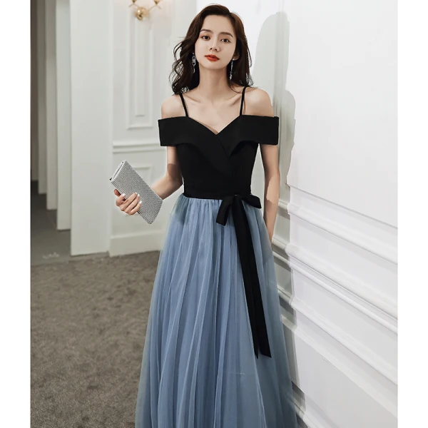 Chic / Belle Noire Noeud Robe De Bal 2021 Princesse Bretelles Spaghetti Manches Courtes Dos Nu Longue Promo Robe De Ceremonie