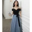 Chic / Belle Noire Noeud Robe De Bal 2021 Princesse Bretelles Spaghetti Manches Courtes Dos Nu Longue Promo Robe De Ceremonie