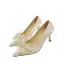 Elegant Beige Evening Party Rhinestone Bow Pumps 2021 High Heels 7 cm Stiletto Heels Pointed Toe Pumps