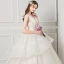 Elegant Champagne Wedding Dresses 2018 Ball Gown Beading Lace Flower V-Neck Backless Sleeveless Floor-Length / Long Wedding