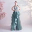Moda Limonkowy Sukienki Wieczorowe 2020 Princessa Spaghetti Pasy Perła Rhinestone Z Koronki Kwiat Bez Rękawów Bez Pleców Kaskadowe Falbany Długie Sukienki Wizytowe