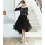 Fashion Black Cocktail Dresses 2020 A-Line / Princess V-Neck Sequins Bow 1/2 Sleeves Asymmetrical Formal Dresses