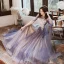 Elegant Ocean Blue Evening Dresses  2020 A-Line / Princess Scoop Neck Appliques Lace Flower Beading Sequins Sleeveless Backless Floor-Length / Long Formal Dresses