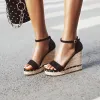 Classy Beige Street Wear Braid Womens Sandals 2020 Suede Ankle Strap Platform 11 cm Wedges Open / Peep Toe Sandals