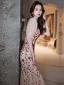 Charming Champagne Sequins Evening Dresses  2021 Trumpet / Mermaid High Neck Short Sleeve Floor-Length / Long Evening Party Formal Dresses