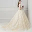Elegant Champagne Wedding Dresses 2018 Ball Gown Lace Flower Pearl V-Neck Backless Cap Sleeves Chapel Train Wedding