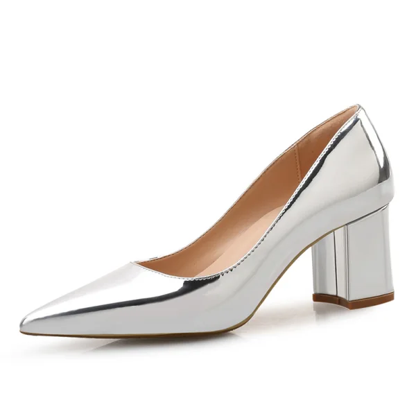 Chic / Beautiful Nude Office OL Pumps 2020 Patent Leather 6 cm Thick Heels Pointed Toe Pumps