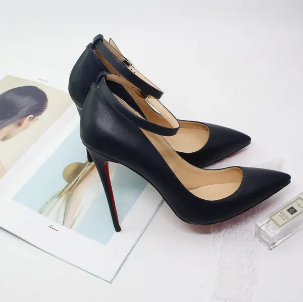 Schlicht Schwarz Strassenmode Pumps 2020 Knöchelriemen 12 cm Stilettos Spitzschuh Pumps