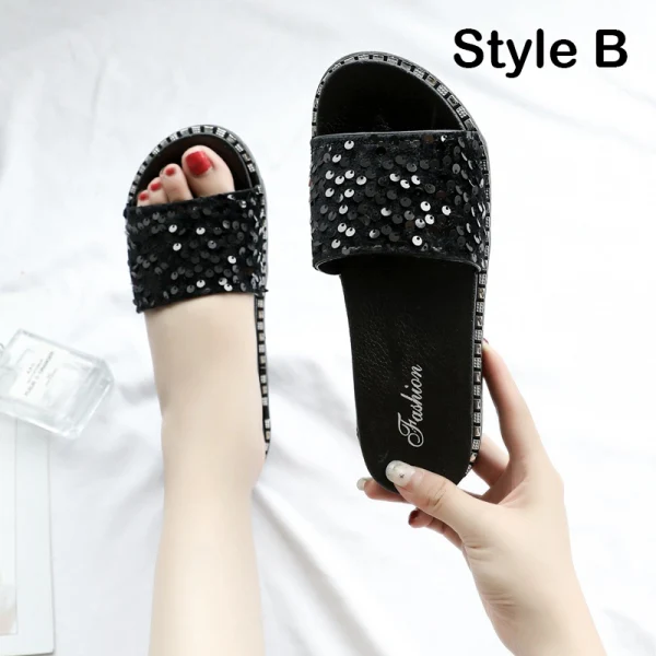 Abordable Rougissant Rose Désinvolte Plage Pantoufle & Tongs 2020 Fleur Perle Paillettes Peep Toes / Bout Ouvert Plate Chaussures Femmes