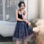 Sexy Bleu Marine Daim Robe De Fete 2021 Princesse Bretelles Spaghetti Étoile Paillettes Sans Manches Dos Nu Courte Cocktail Soirée Robe De Ceremonie