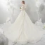 Elegant Champagne Wedding Dresses 2018 Ball Gown Lace Appliques Beading Pearl Off-The-Shoulder Backless Short Sleeve Cathedral Train Wedding
