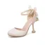 Lovely Candy Pink Dating Womens Shoes 2020 Pearl Bow Ankle Strap Round Toe 9 cm Stiletto Heels Heels