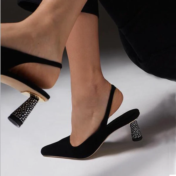 Simple Noire Désinvolte Daim Chaussures Femmes 2020 6 cm Talons Épais À Bout Pointu Talons