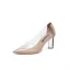 Transparent Beige Abend Pumps 2020 Leder Spitze 6 cm Kristall Thick Heels Spitzschuh Pumps