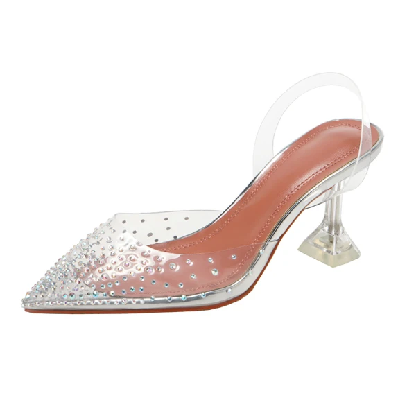 Sexy Transparent Street Wear Rhinestone Womens Sandals 2020 9 cm Stiletto Heels Pointed Toe Sandals