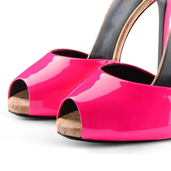 Classy Fuchsia Street Wear Leather Womens Sandals Stiletto Heels 9 cm 2020 Open / Peep Toe Sandals