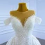Illusion High-end Ivory Beading Pearl Wedding Dresses 2021 A-Line / Princess Scoop Neck Glitter Sleeveless Sequins Cathedral Train Wedding