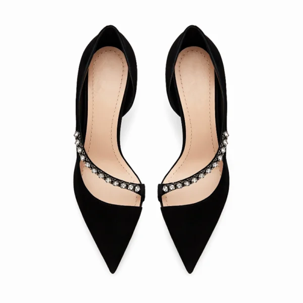 Snygga / Fina Silver Casual Läder Damskor 2020 Rhinestone 7 cm Stilettklackar Spetsiga Högklackade