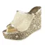 Charmant Doré Soirée Sandales Femme 2020 Glitter Paillettes 9 cm Compensées Peep Toes / Bout Ouvert Sandales