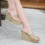 Sparkly Gold Summer Evening Party Womens Sandals 2020 Glitter Sequins 9 cm Wedges Open / Peep Toe Sandals