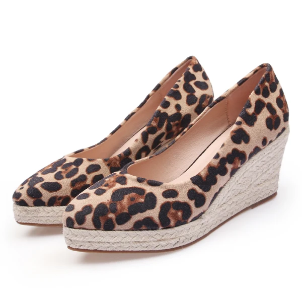Chic / Beautiful Blushing Pink Street Wear Braid Womens Shoes 2020 Leopard Print 7 cm Wedges Pointed Toe