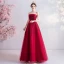 Chic Rouge Robe Demoiselle D'honneur 2020 Princesse Bustier En Dentelle Fleur Sans Manches Dos Nu Longue Robe Pour Mariage
