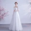 Affordable White Wedding Dresses 2020 A-Line / Princess Off-The-Shoulder Lace Flower 1/2 Sleeves Backless Floor-Length / Long Wedding