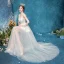 Abordable Ivoire Plage Robe De Mariée 2020 Princesse V-Cou Perlage Perle Faux Diamant Sans Manches Dos Nu Train De Balayage Mariage