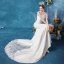 Affordable Ivory Wedding Dresses 2020 Trumpet / Mermaid Square Neckline Pierced Lace Flower Sleeveless Sweep Train
