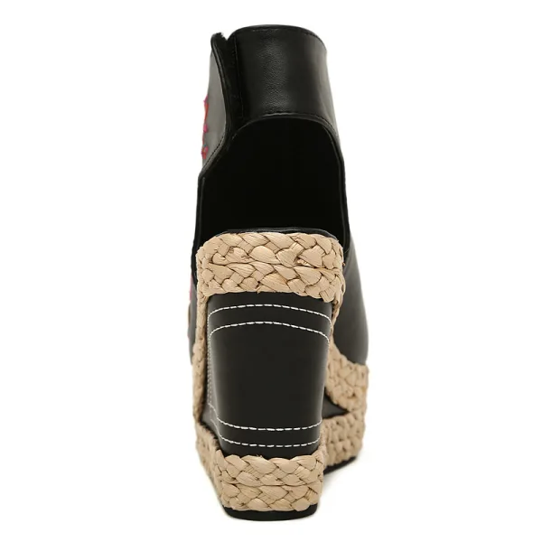 Chic / Beautiful Black Street Wear Womens Sandals 2020 Leather Braid Embroidered 11 cm Wedges Open / Peep Toe Sandals