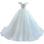 Luxury / Gorgeous Ivory Wedding Dresses 2021 Ball Gown Off-The-Shoulder Beading Pearl Rhinestone Sequins Short Sleeve Backless Chapel Train Wedding