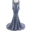 High-end Grey Beading Pearl Rhinestone Evening Dresses  2021 Trumpet / Mermaid Scoop Neck Sequins Long Sleeve Court Train Evening Party Formal Dresses